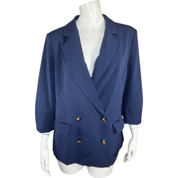 Studio Park x Amy Stran Navy Blazer Medium NWOT Ruched Sleeve Jacket - Picture 1 of 13